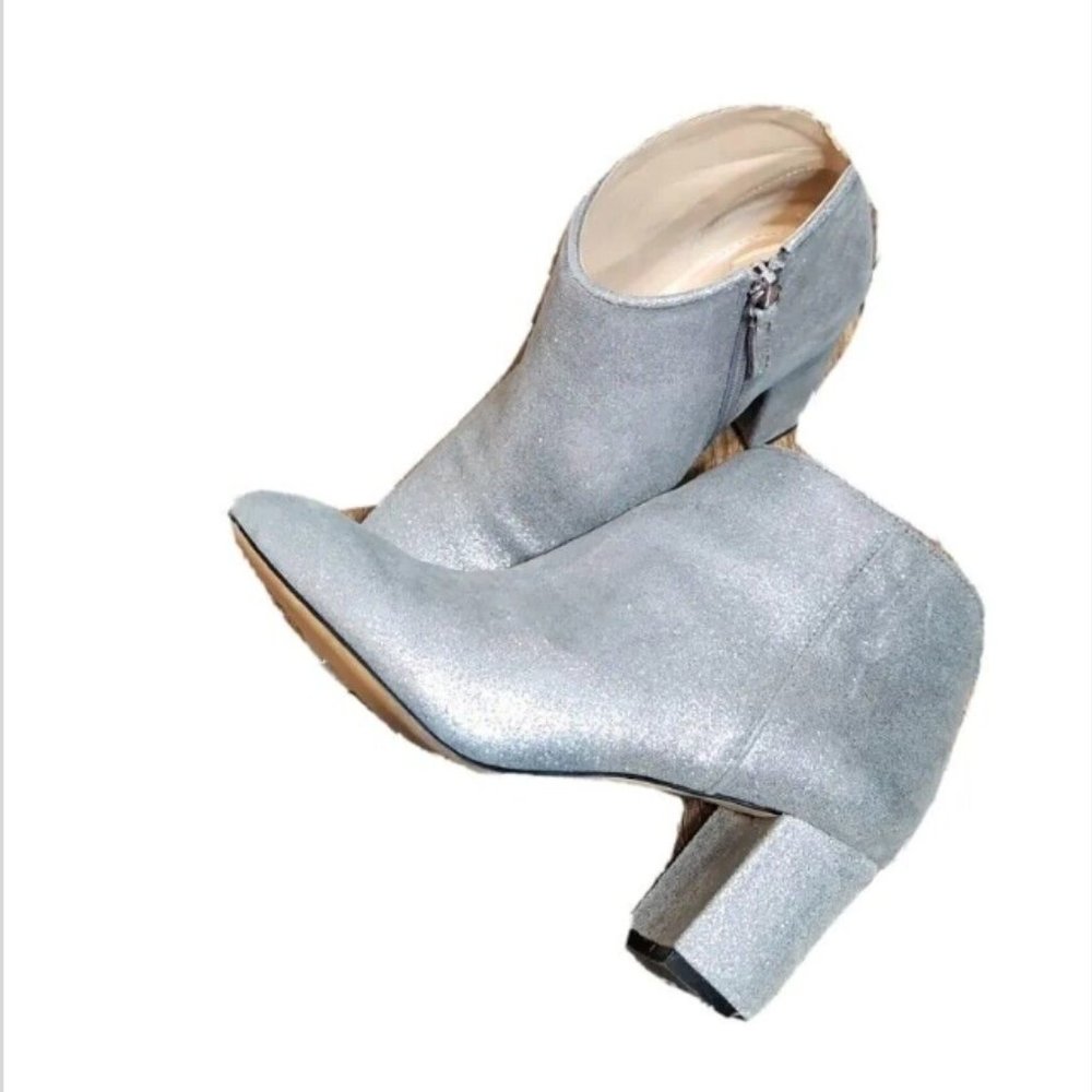 White House Black Market Harper Silver Shimmer Leather Ankle Boots